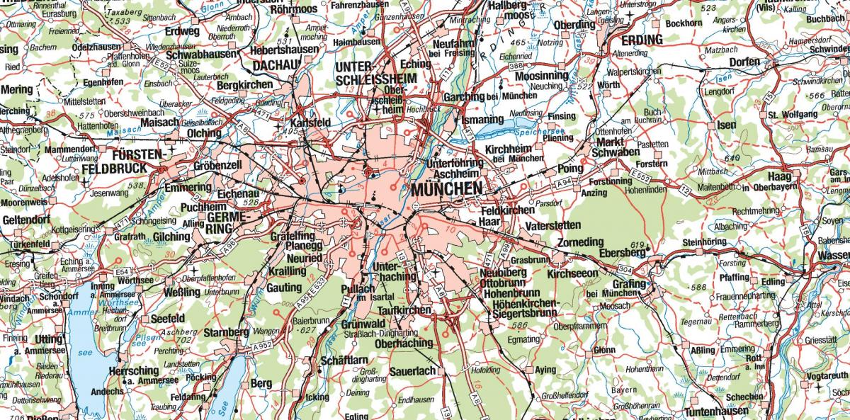 Peta dari munich dan kota-kota sekitarnya