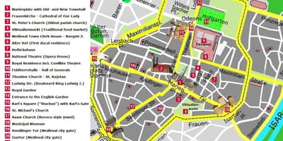 Peta dari pusat kota munich obyek wisata